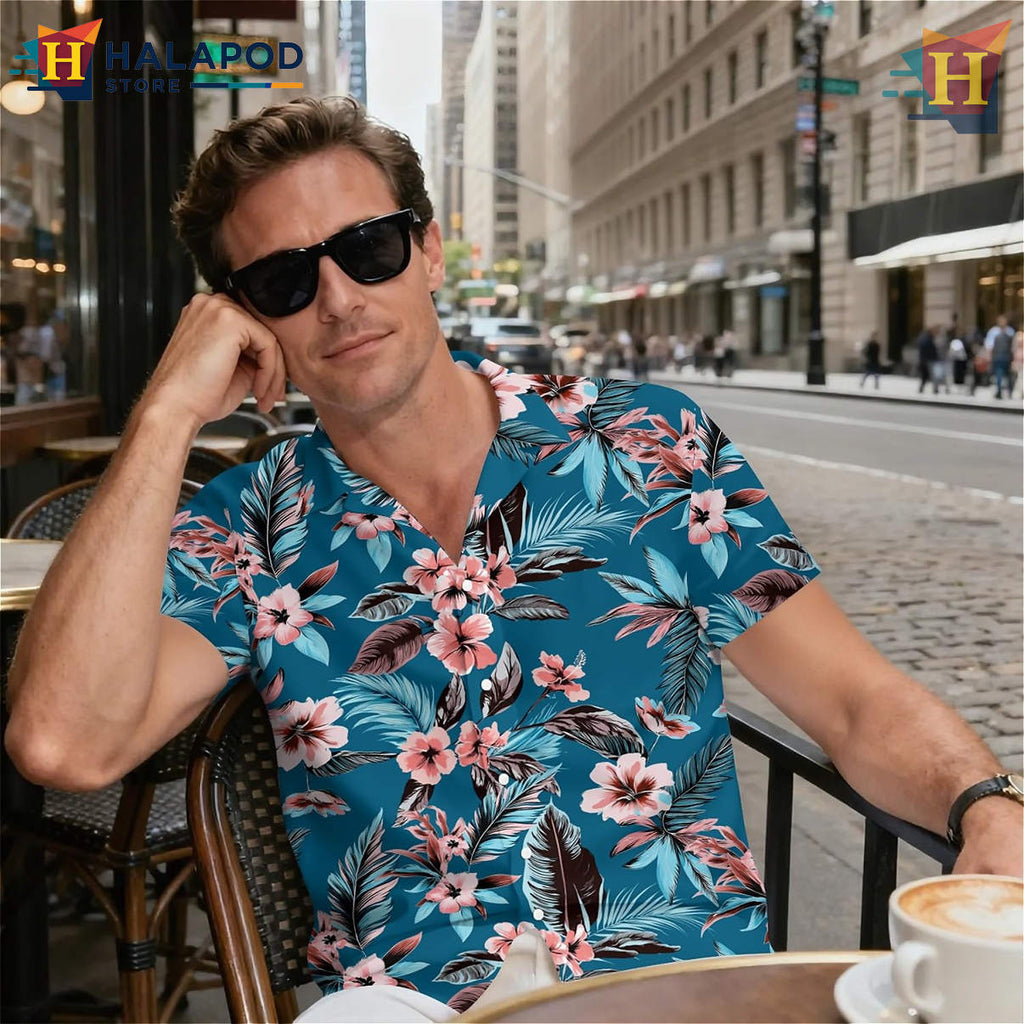 Tropical Blue Flower Hawaiian Shirt Funny Summer Beach Holiday Graphic Shirt