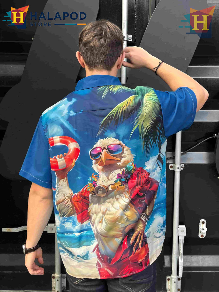 Tropical Eagle Hawaiian Shirt Funny Graphic Vacation Casual Beach Mens Shirt
