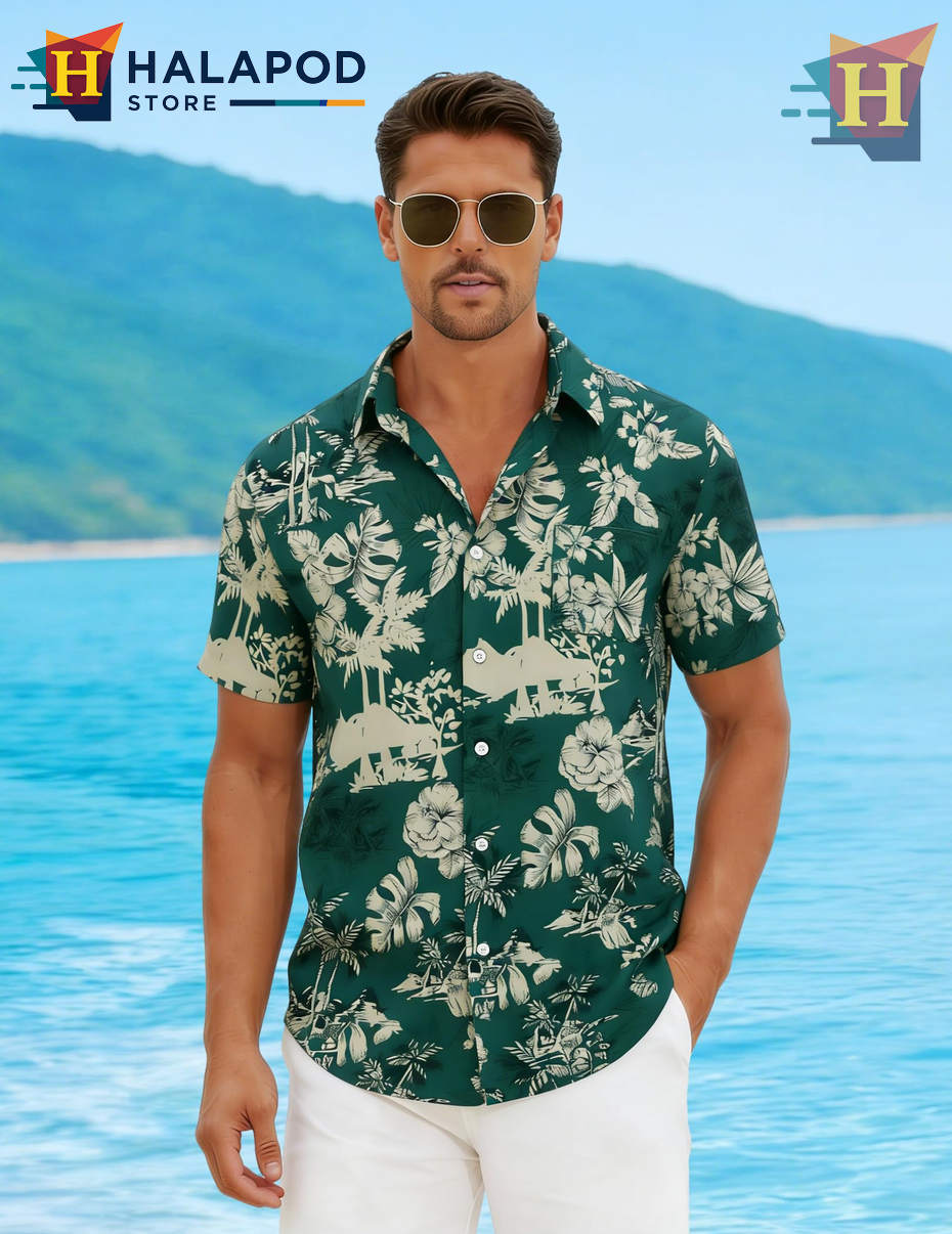Tropical Green Palm Tree Hawaiian Shirt Summer Beach Outfits Casual Fan Apparel