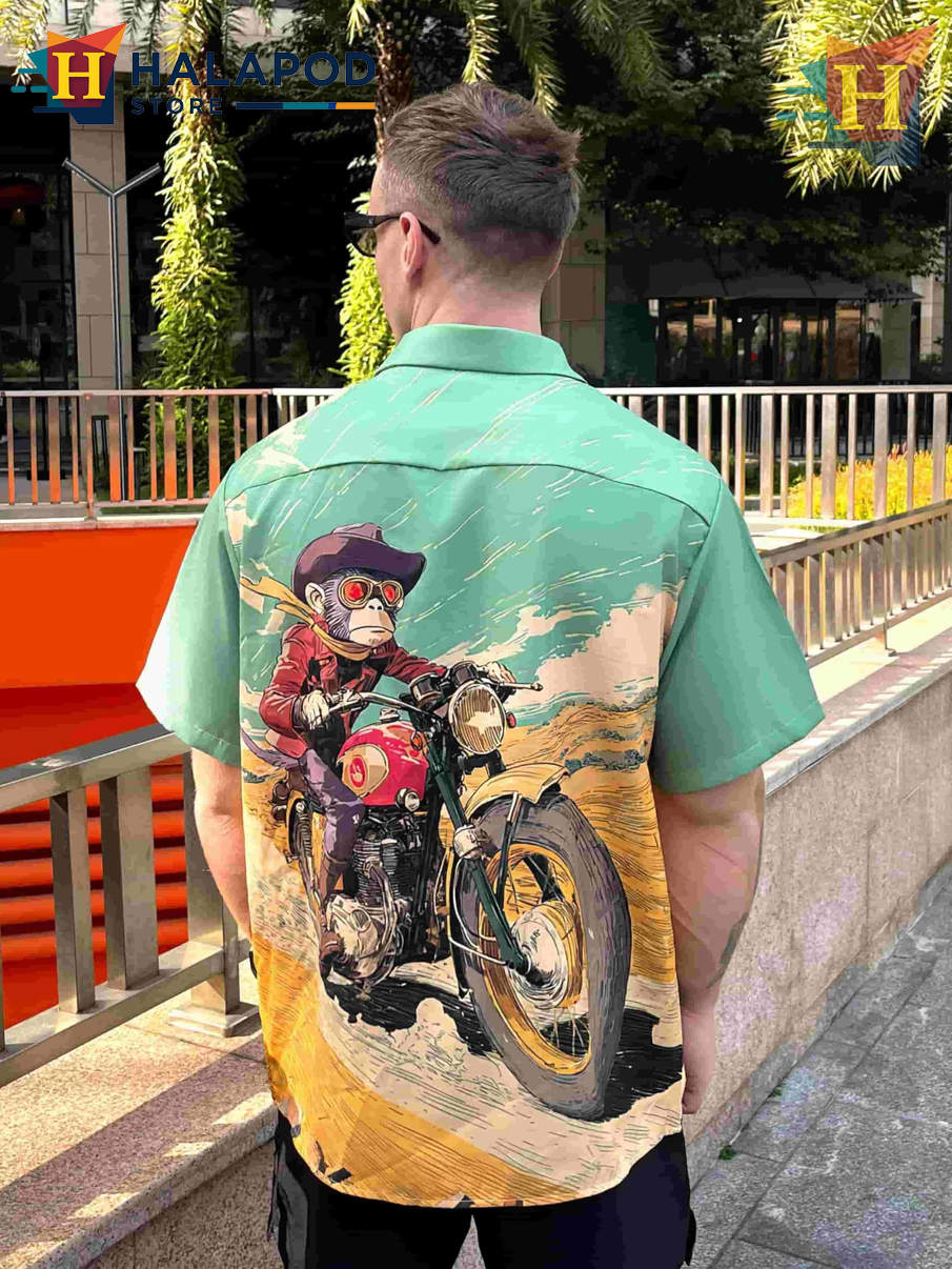 Tropical Monkey Hawaiian Shirt Funny Graphic Casual Vacation Beach Mens Shirt