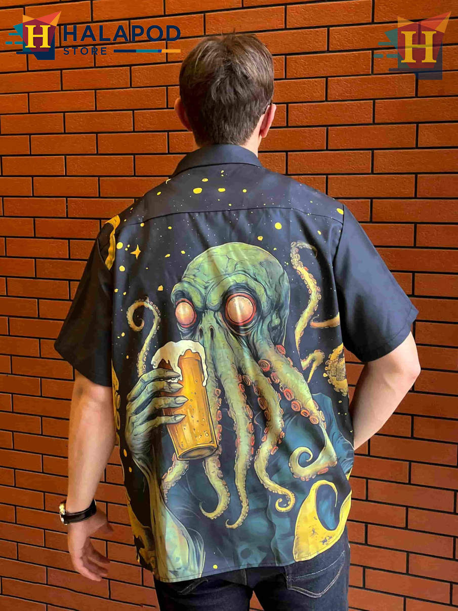 Tropical Octopus Hawaiian Shirt Funny Graphic Vacation Casual Beach Shirt