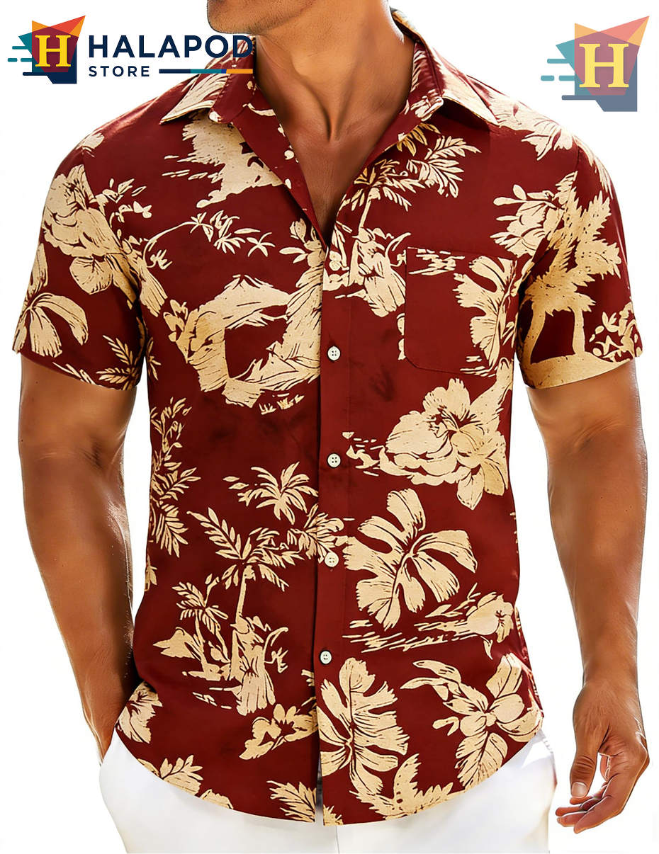Tropical Red Palm Tree Hawaiian Shirt Summer Beach Outfits Casual Mens Fan Gear