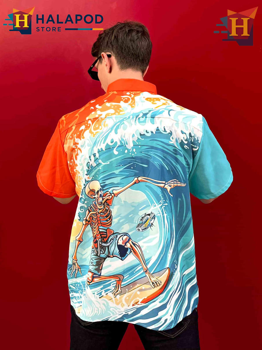 Tropical Skull Hawaiian Shirt Funny Graphic Vacation Casual Beach Mens Shirt