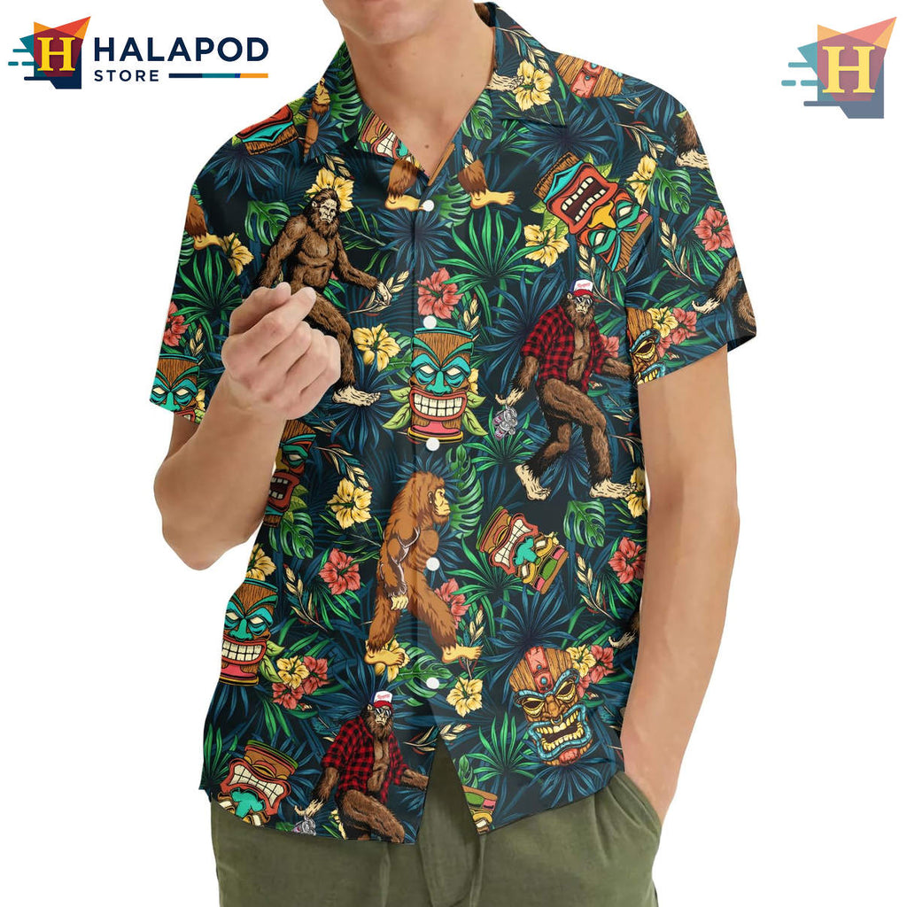 Tropical Tiki Bigfoot Hawaiian Shirt 2026 Summer Beach Casual Mens Fan Apparel