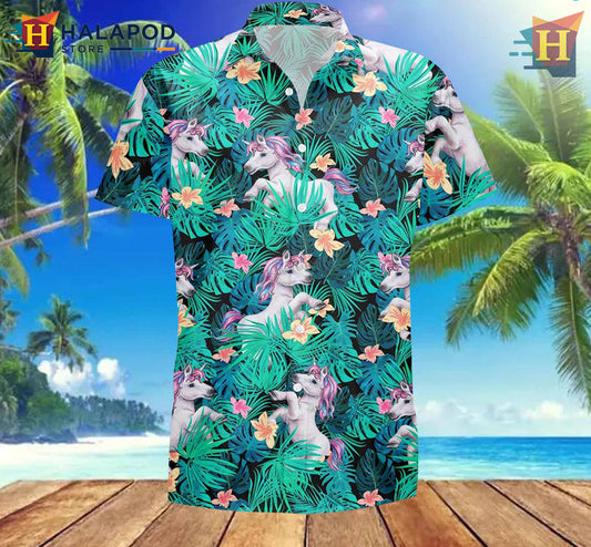 Tropical Unicorn Art Cool Hawaiian Shirt Fun Colorful Vacation Festival Wear