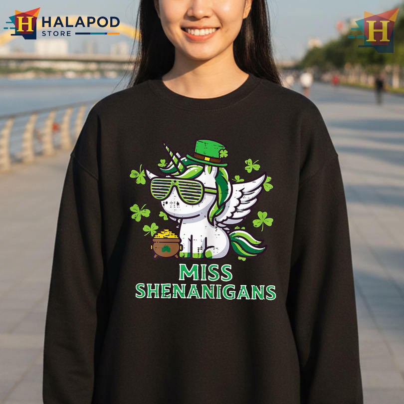 Unicorn Miss Shenanigans Cute Graphic Ladies St Patricks Day Shirts Kids