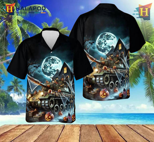 US Army Tank Combat Vintage Aloha Shirt Rugged Military Halloween Style