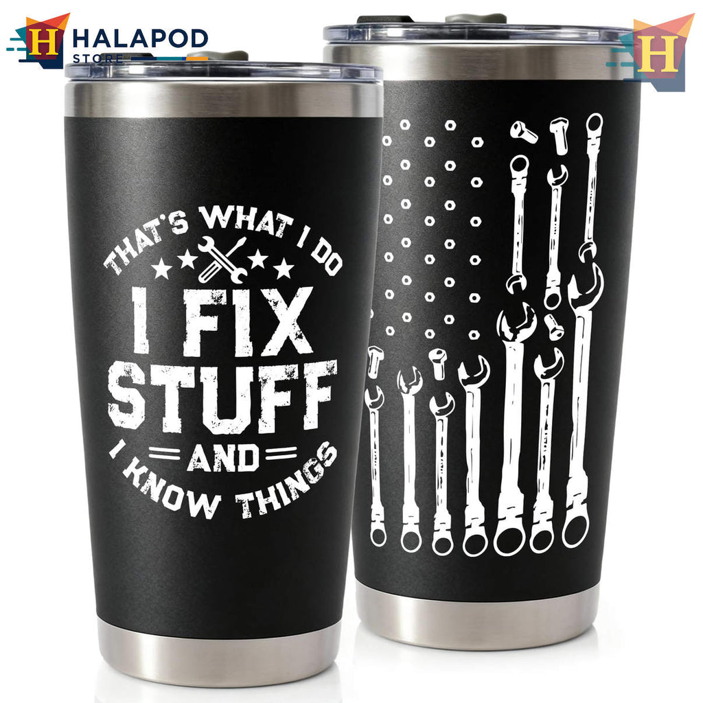 US Flag I Fix Stuff Black Tumbler 2026 Tools Fathers Day Birthday Gift For Dad