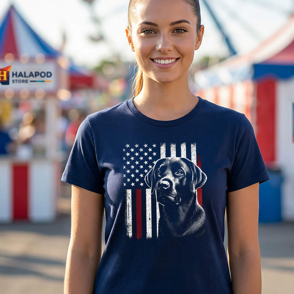 USA American Flag Labrador Retriever Shirt Patriotic Dog Graphic Casual Mens
