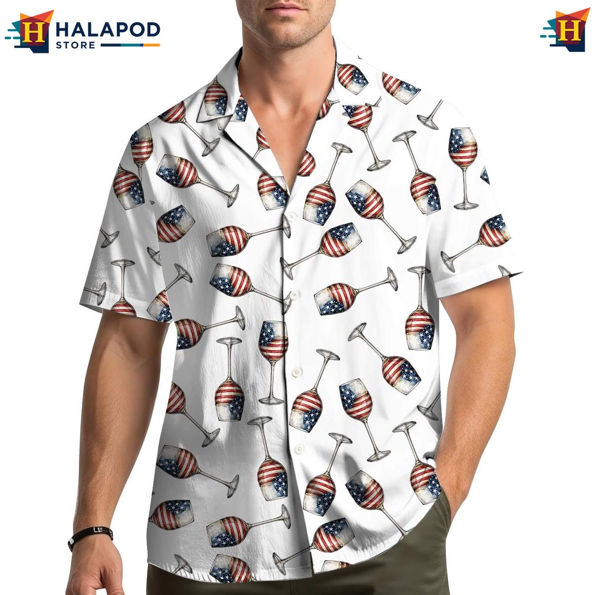 USA Flag Glass Patriotic Hawaiian Shirt 4th Of July Button Down Short Sleeve