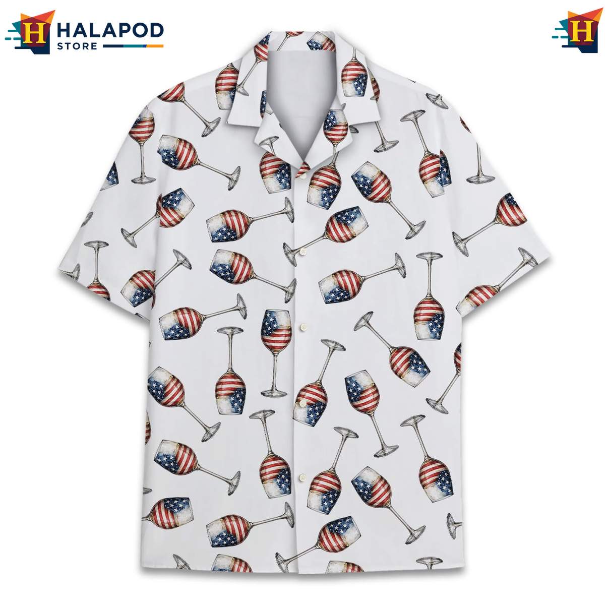 USA Flag Glass Patriotic Tropical Shirt 4th Of July Button Down Short Sleeve