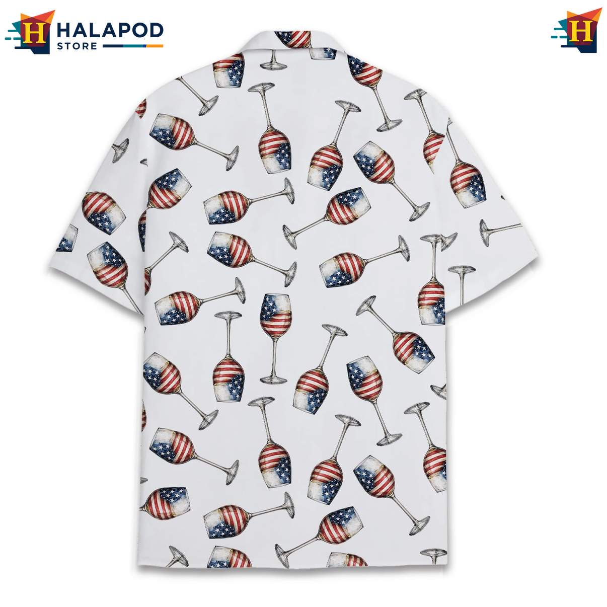 USA Flag Glass Patriotic Aloha Shirt 4th Of July Button Down Short Sleeve
