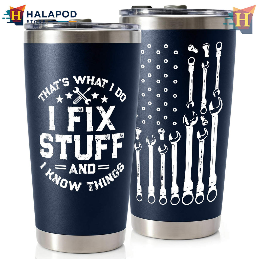 USA Flag I Fix Stuff Navy Tumbler 2026 Tools Fathers Day Birthday Gift For Dad