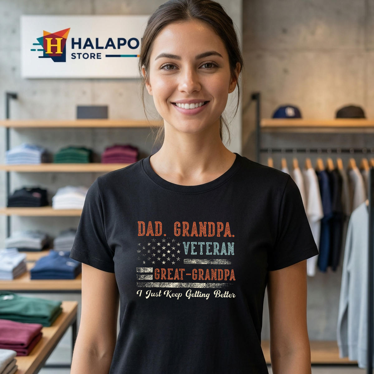 USA Flag Papa Fathers Day Shirt 2026 Grandpa Veteran Great Dad Gift Apparel