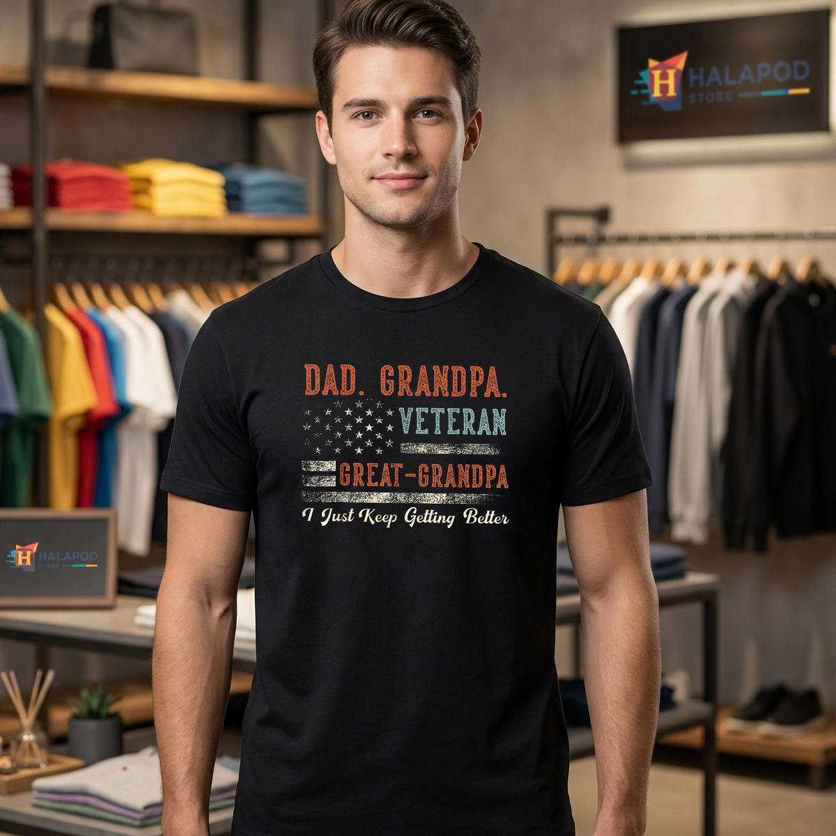 USA Flag Papa Fathers Day Shirt 2026 Grandpa Veteran Great Dad Gift Apparel
