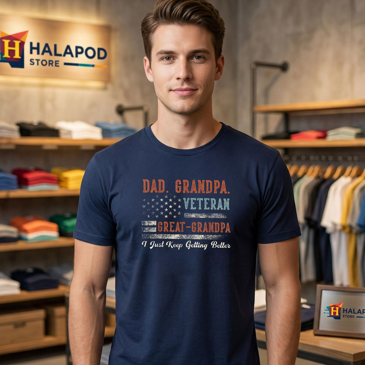 USA Flag Papa Fathers Day Shirt 2026 Grandpa Veteran Great Dad Gift Apparel