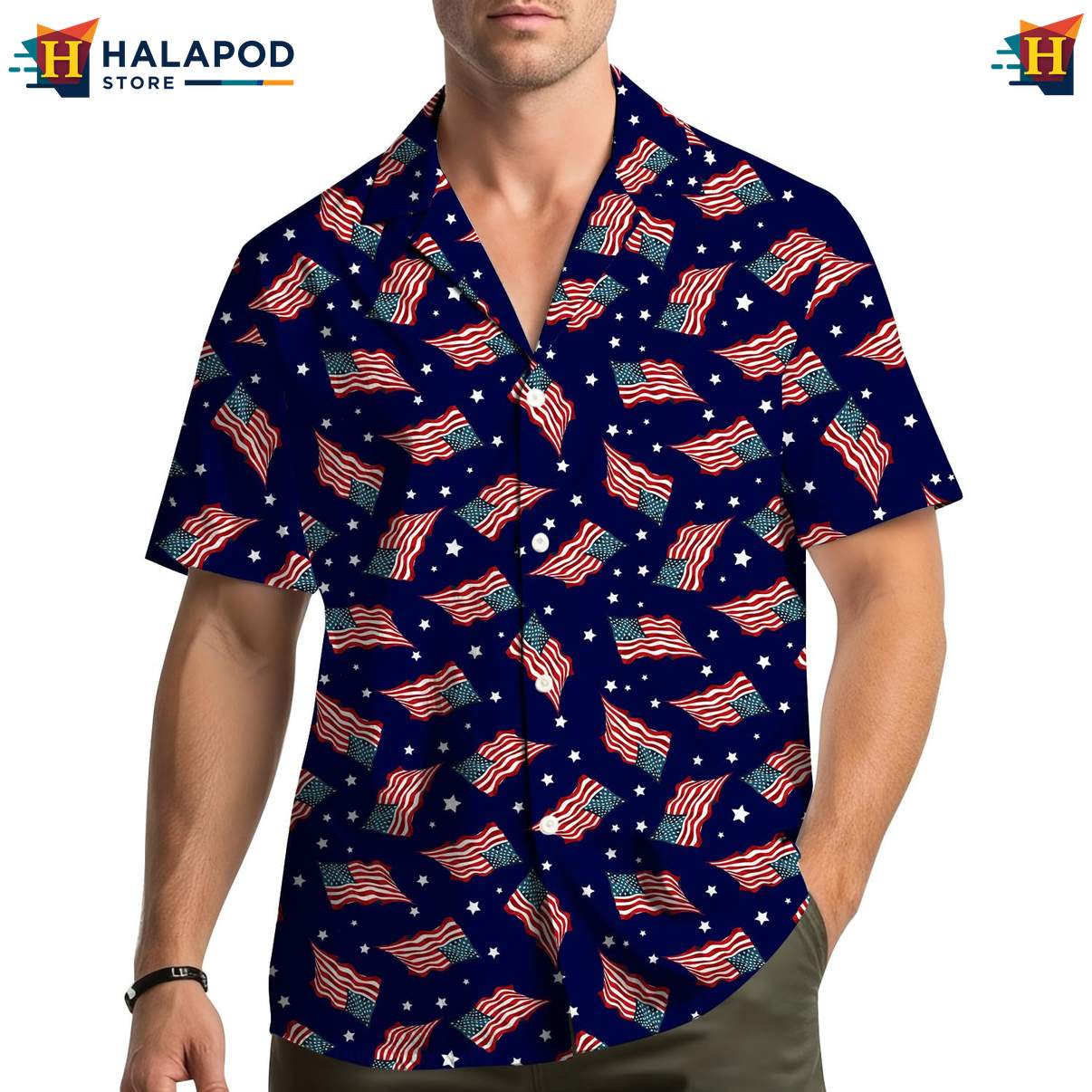 USA Flag Patriotic Hawaiian Shirt Mens 4th Of July Button Down Short Sleeve