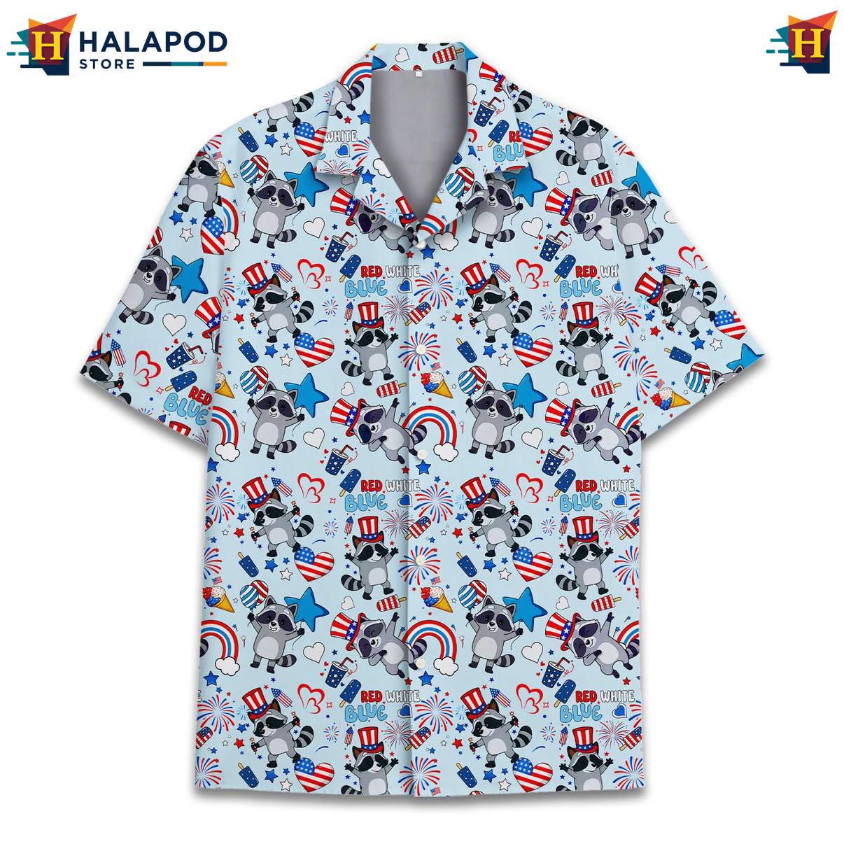 USA Flag Patriotic Raccoon Aloha Shirt 4th Of July Button Down Clothing