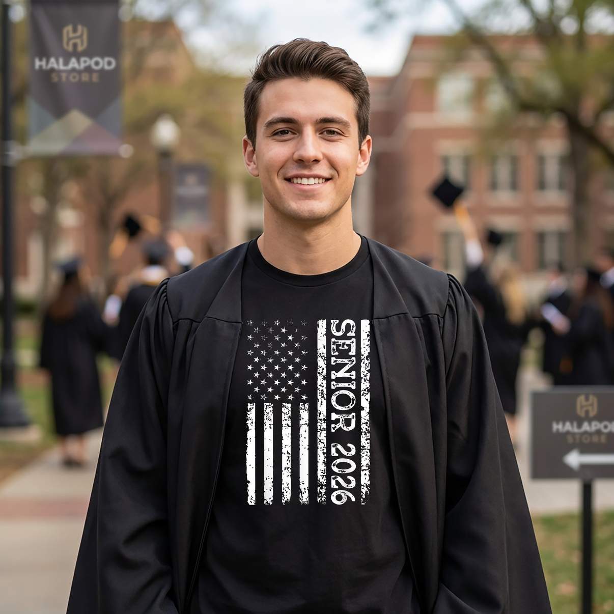 USA Flag Senior Class Of 2026 Tee Shirt Patriotic American Graduation Graphic Men