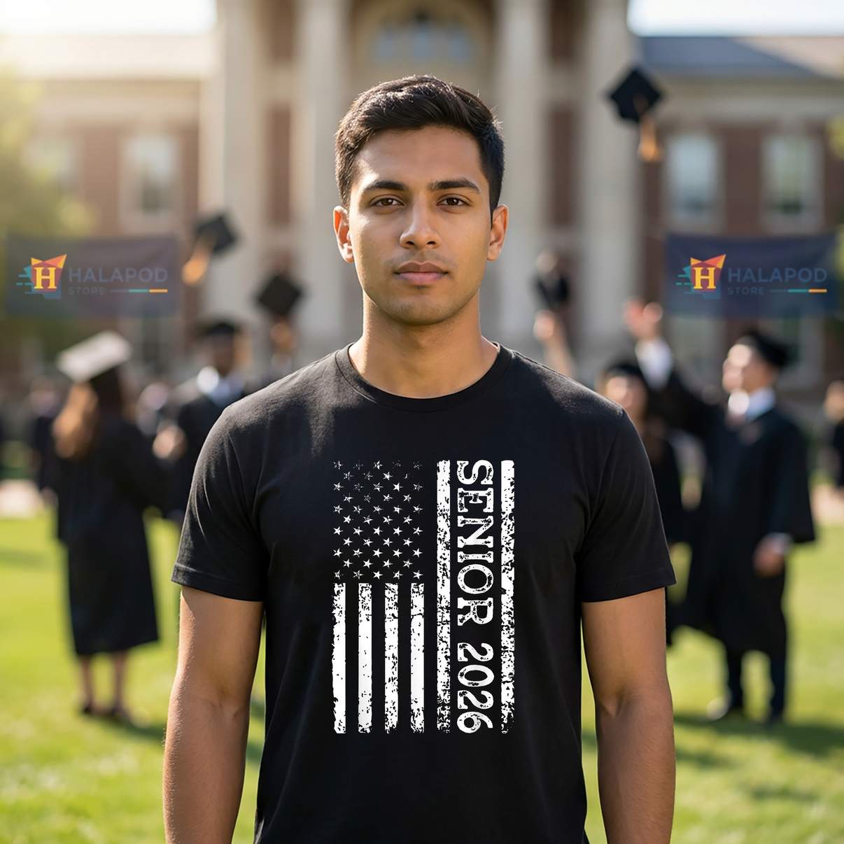 USA Flag Senior Class Of 2026 TShirt Patriotic American Graduation Graphic Men