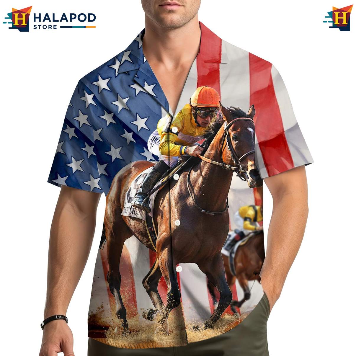 USA Horse Racing Patriotic Hawaiian Shirt 4th Of July Button Down Apparel
