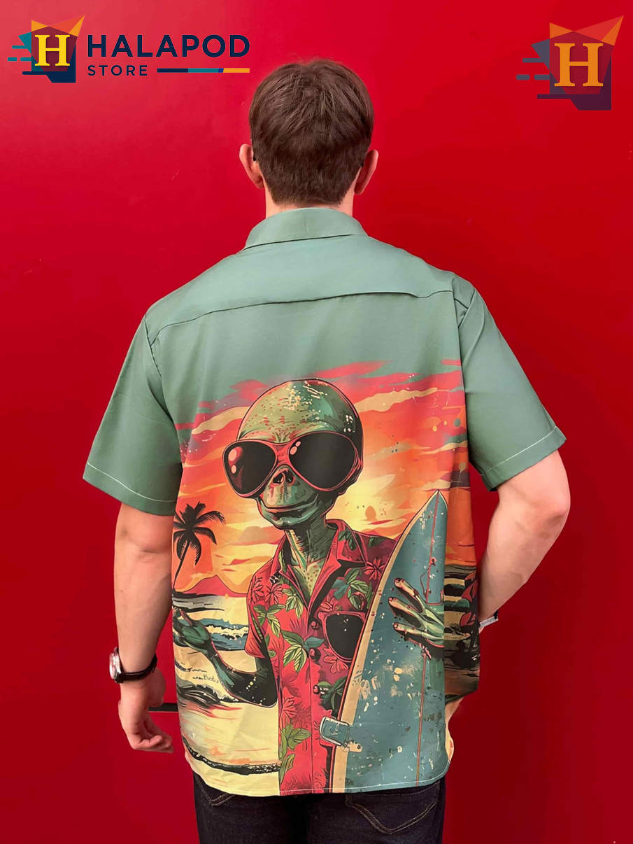 Vacationing Aliens Hawaiian Shirt Funny Graphic Tropical Casual Beach Shirt