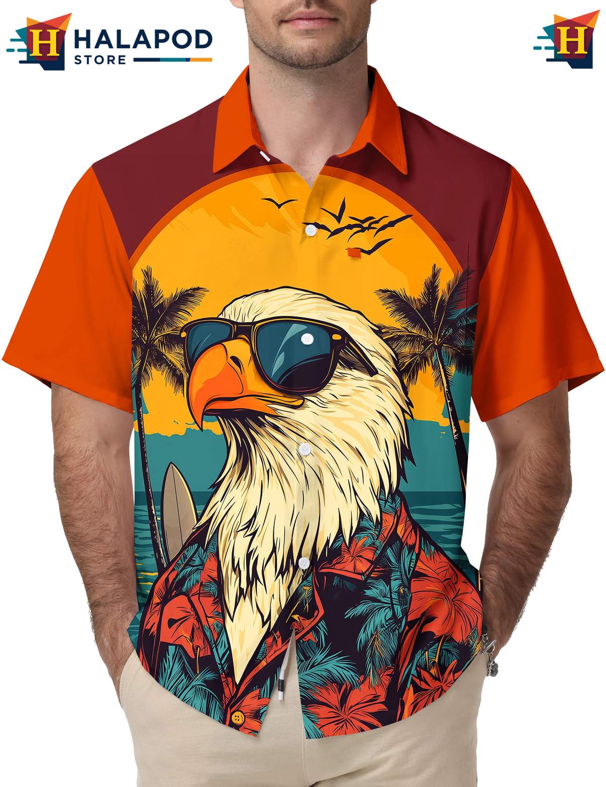 Vacationing Eagle Tropical Hawaiian Shirt Casual Funny Short Sleeve Tops