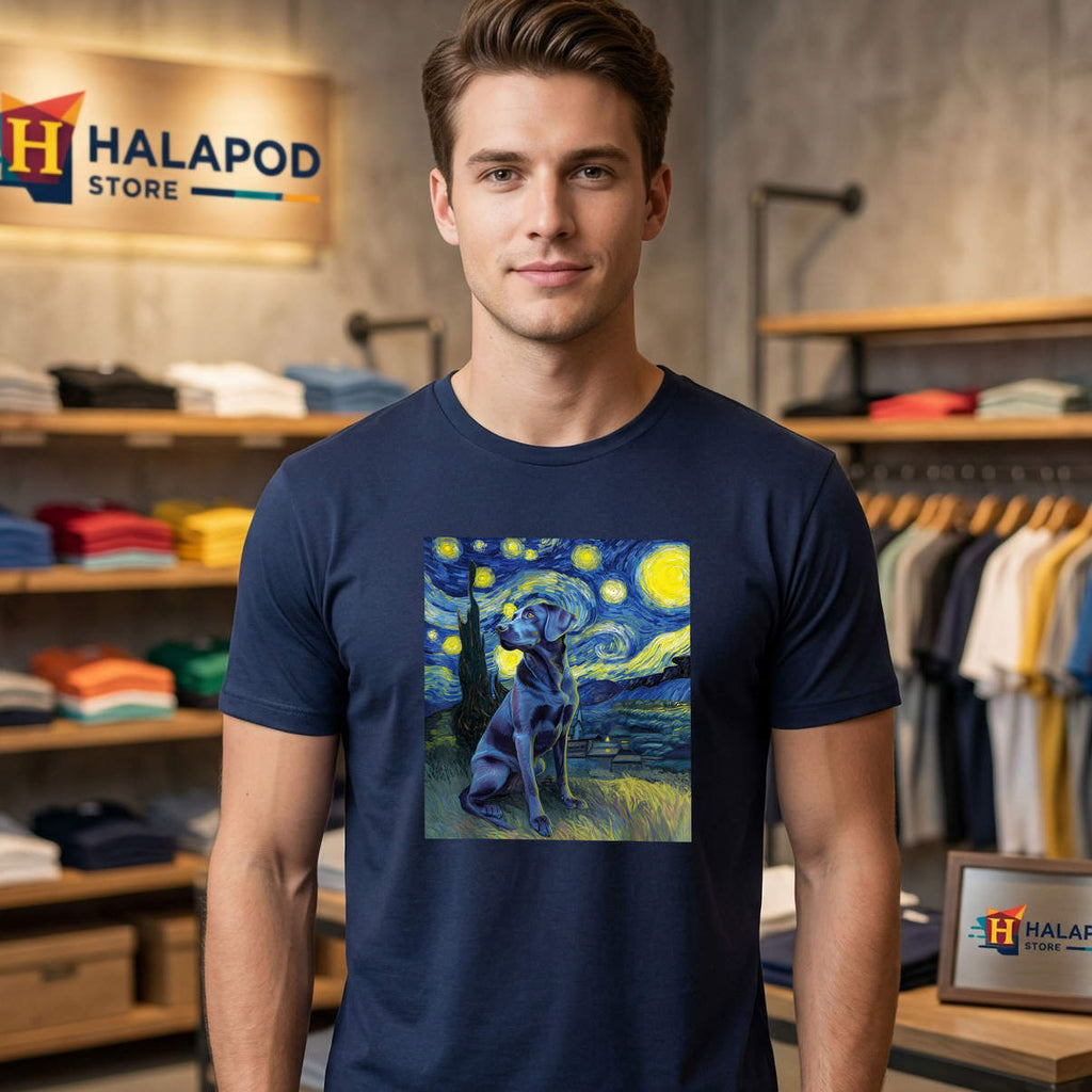 Van Gogh Starry Night Labrador Dog Shirt Retriever Art Graphic Casual Mens