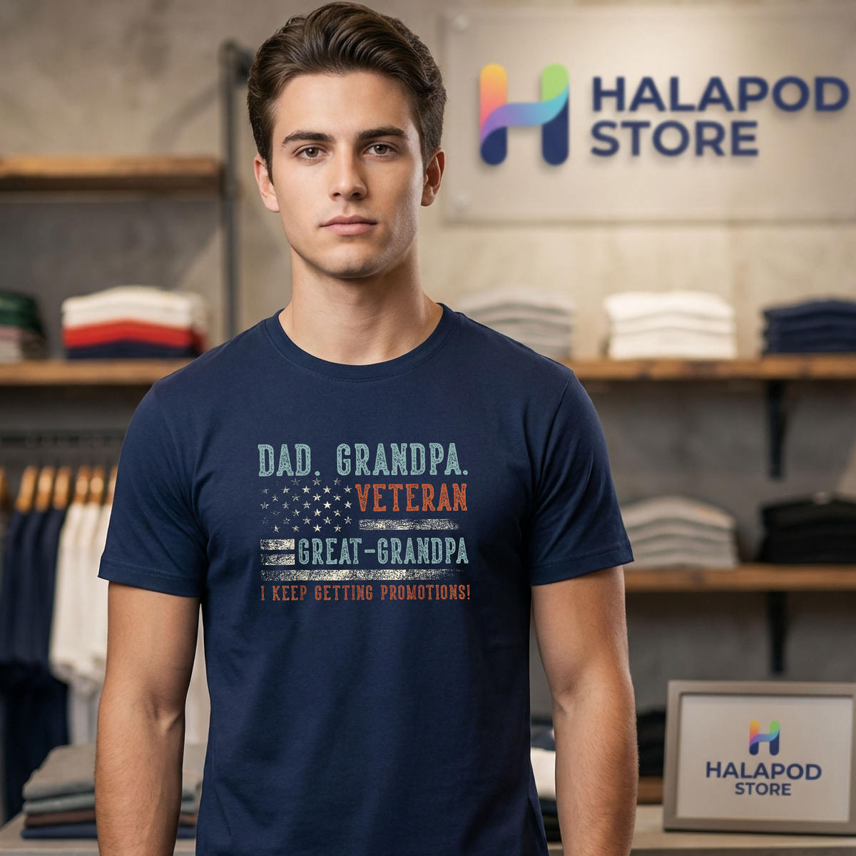 Veteran Grandpa Fathers Day Shirt 2026 USA Flag Great Papa Dad Apparel Gifts