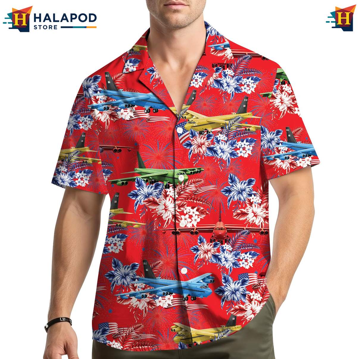 Vibrant Aviation Hawaiian Shirt, Patriotic Floral Design For 4th Of July Celebrations
