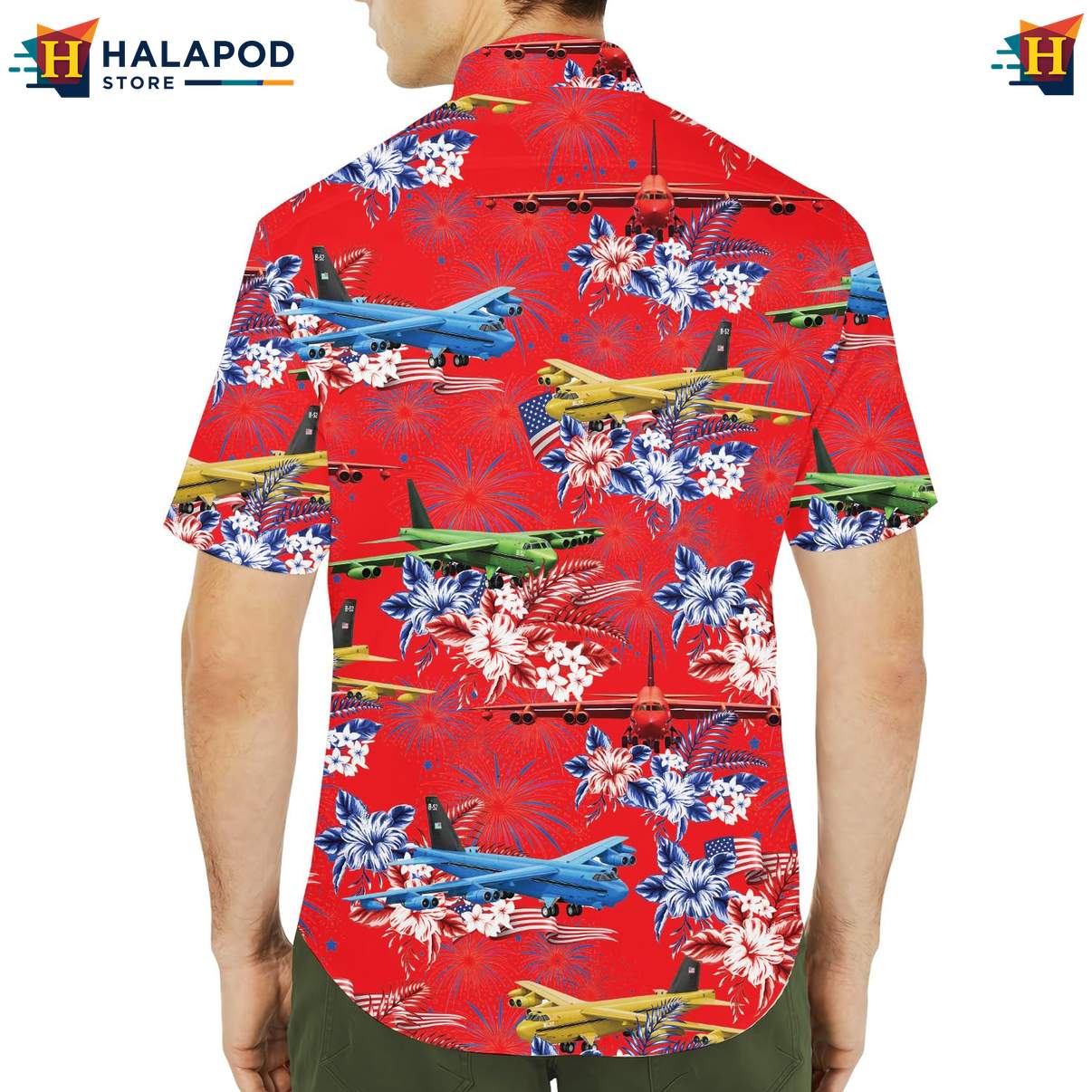 Vibrant Aviation Short-sleeve button-up shirt, Patriotic Floral Design For 4th Of July Celebrations