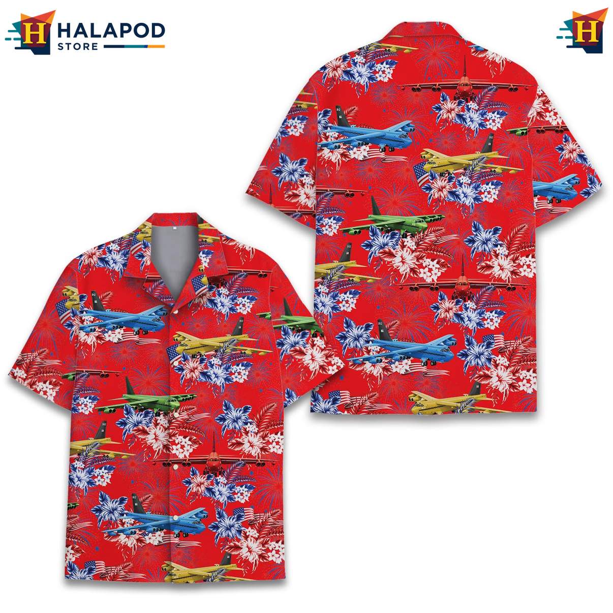 Vibrant Aviation Tropical Shirt, Patriotic Floral Design For 4th Of July Celebrations