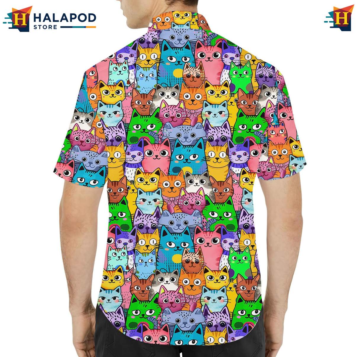 Vibrant Cat Aloha Tee Shirt, Multicolor Summer Shirt For Cat Lovers, Beach Party Style