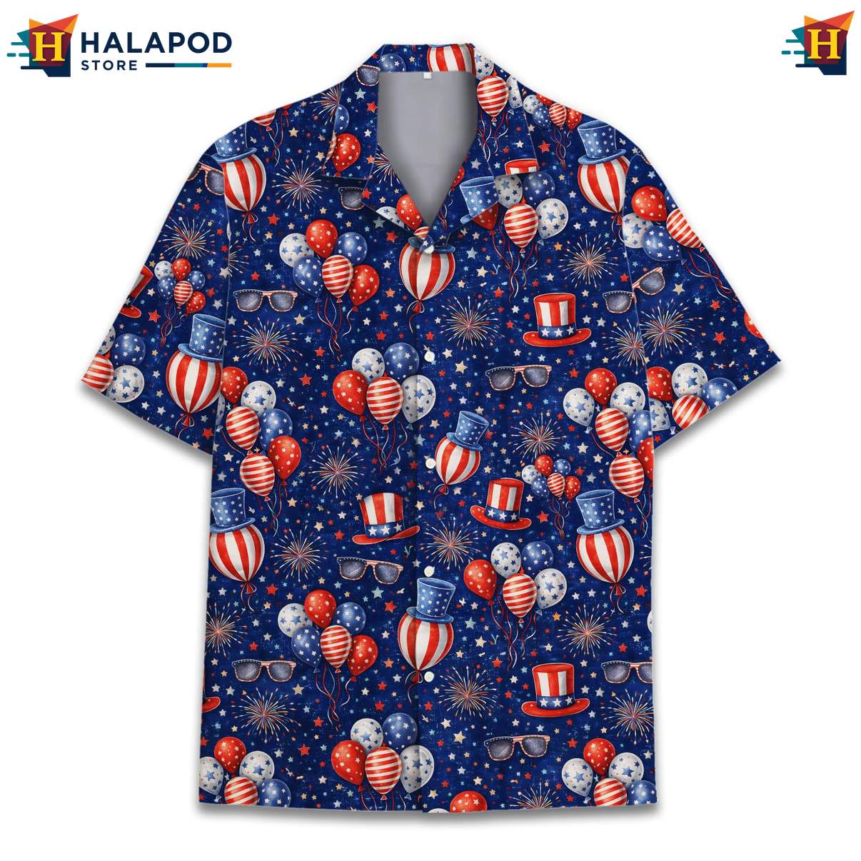 Vibrant Patriotic Aloha T-Shirt, Usa Flag Design Short Sleeve Button Down Shirt For 4th Of July