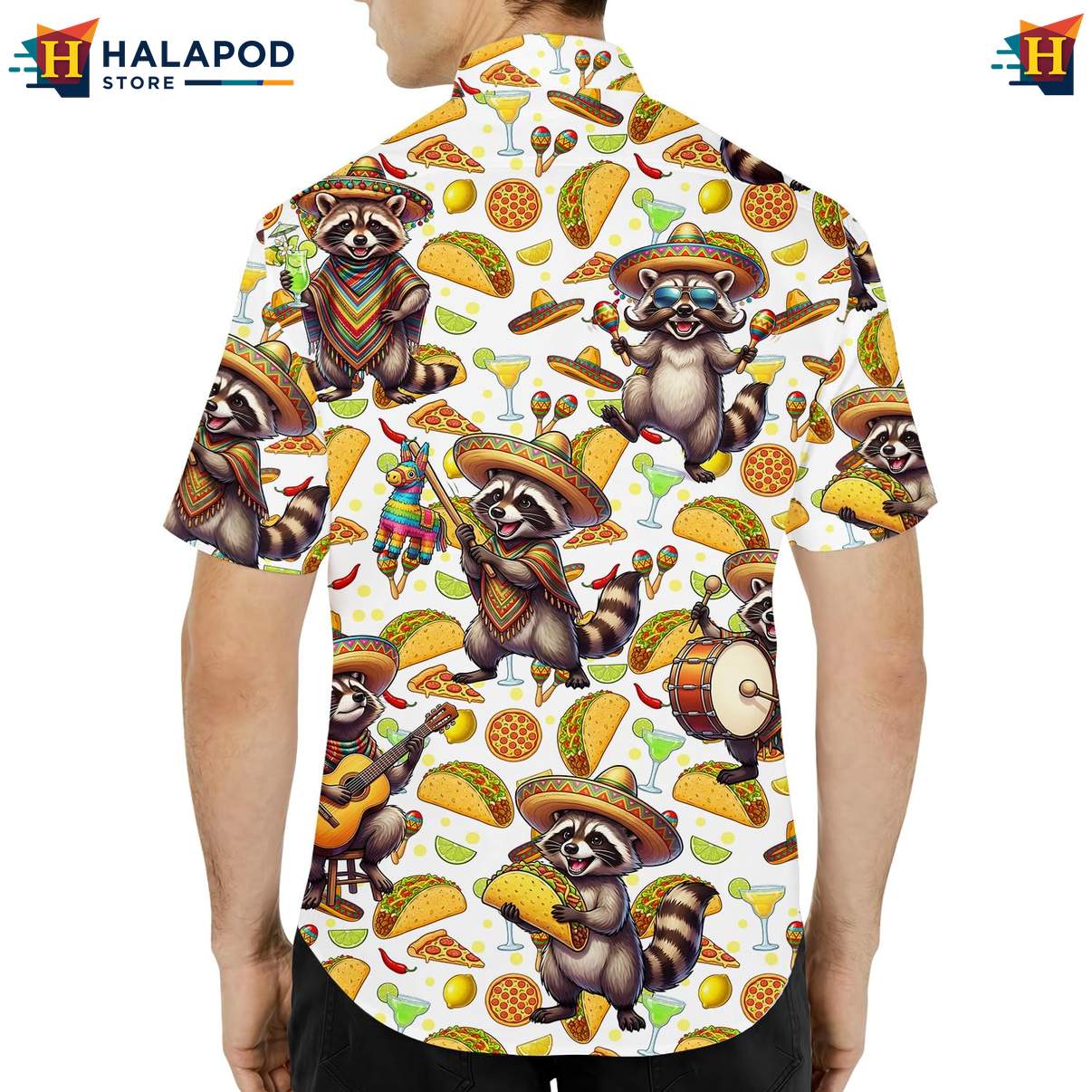 Vibrant Raccoon Short-sleeve button-up shirt, Cute Taco Design For Summer Beach Fun