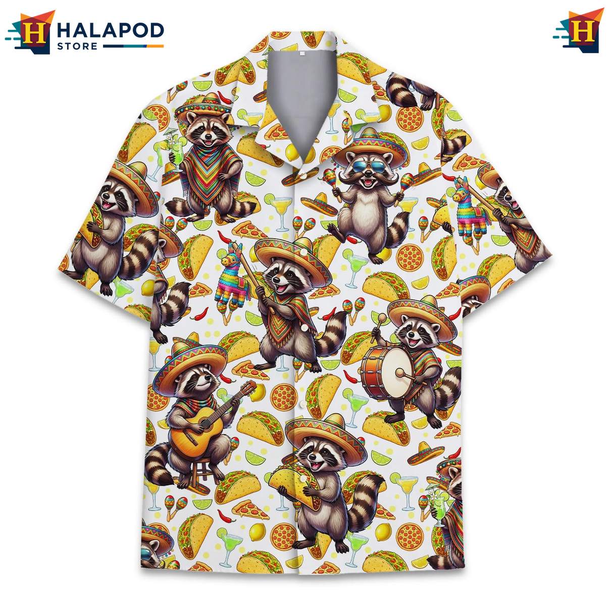 Vibrant Raccoon Aloha Shirt, Cute Taco Design For Summer Beach Fun