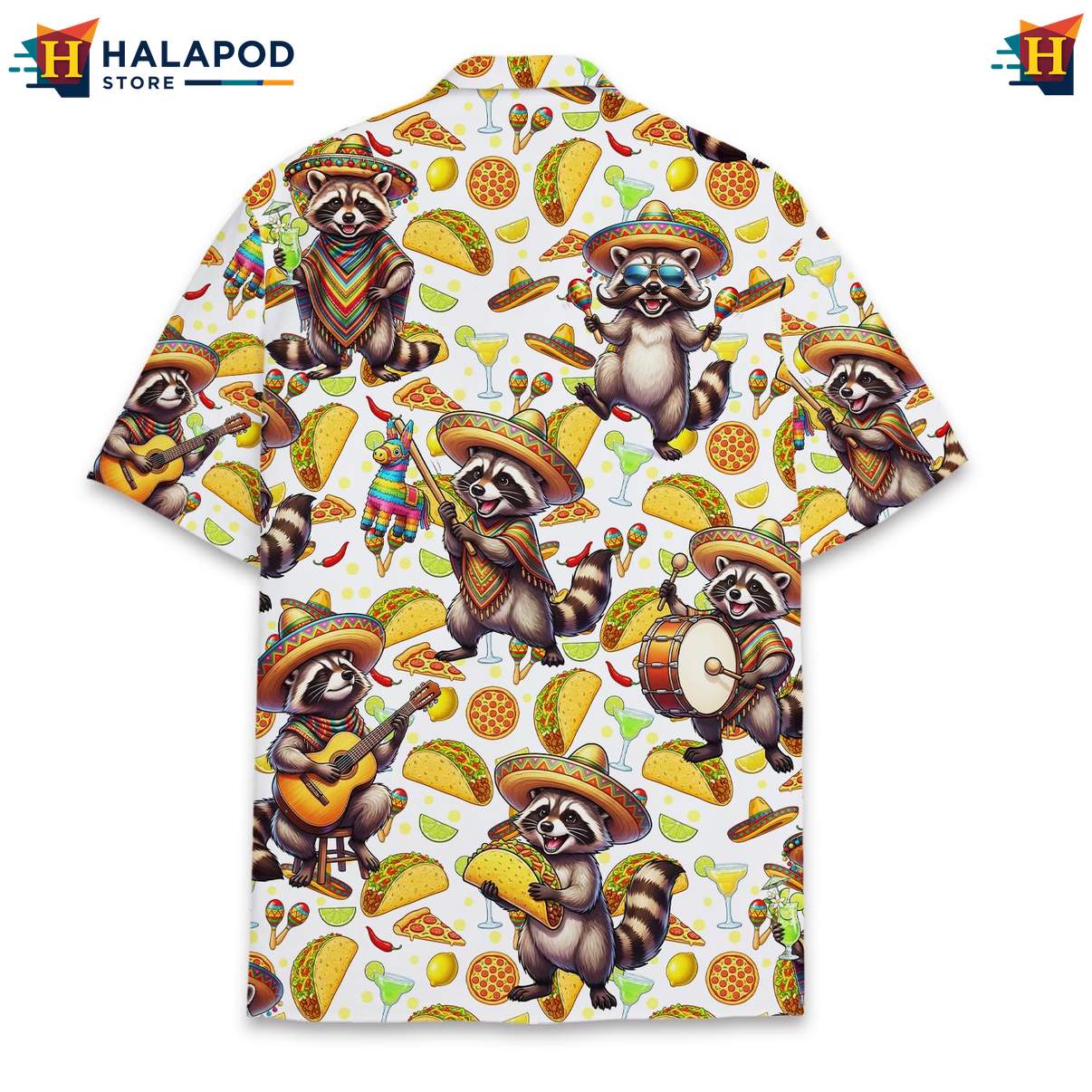 Vibrant Raccoon Short-sleeve button-up shirt, Cute Taco Design For Summer Beach Fun