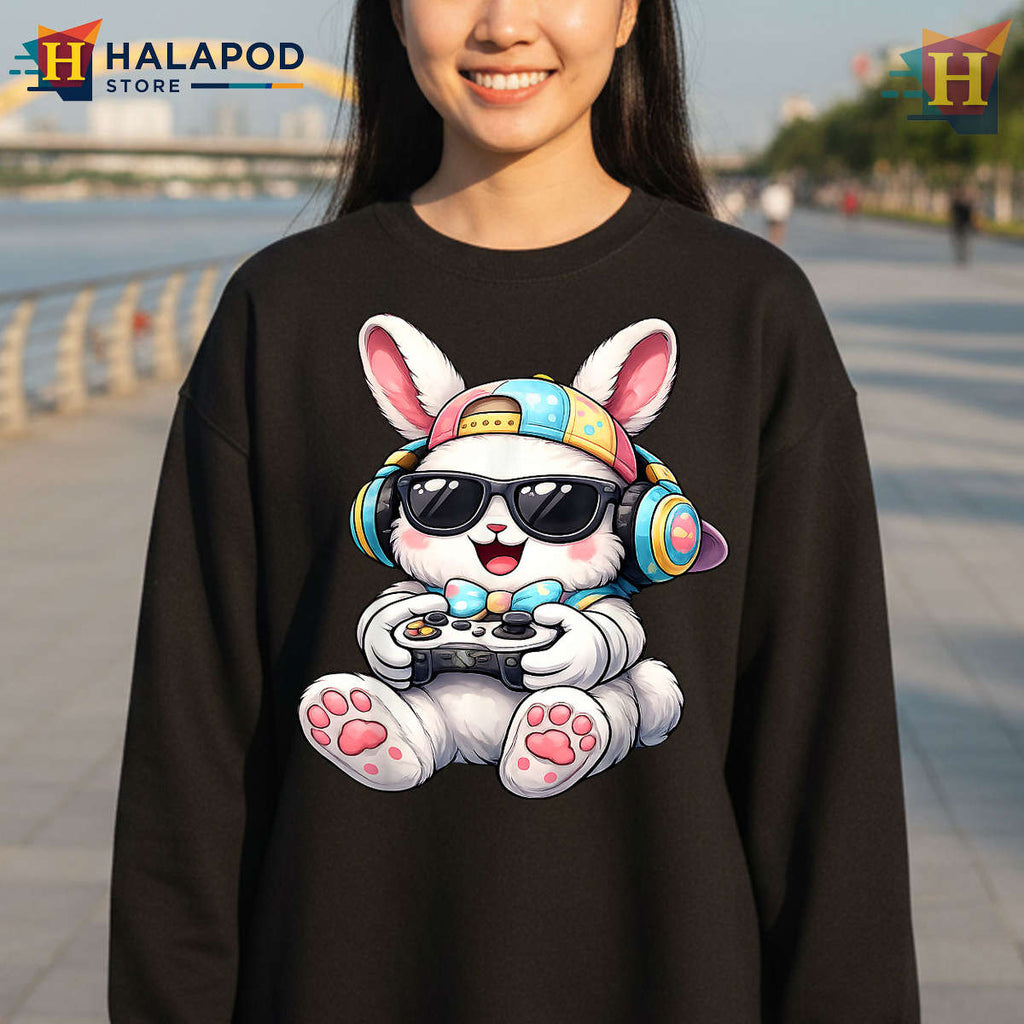 Video Game Bunny Gamer Style Boys Easter Shirt For Kids