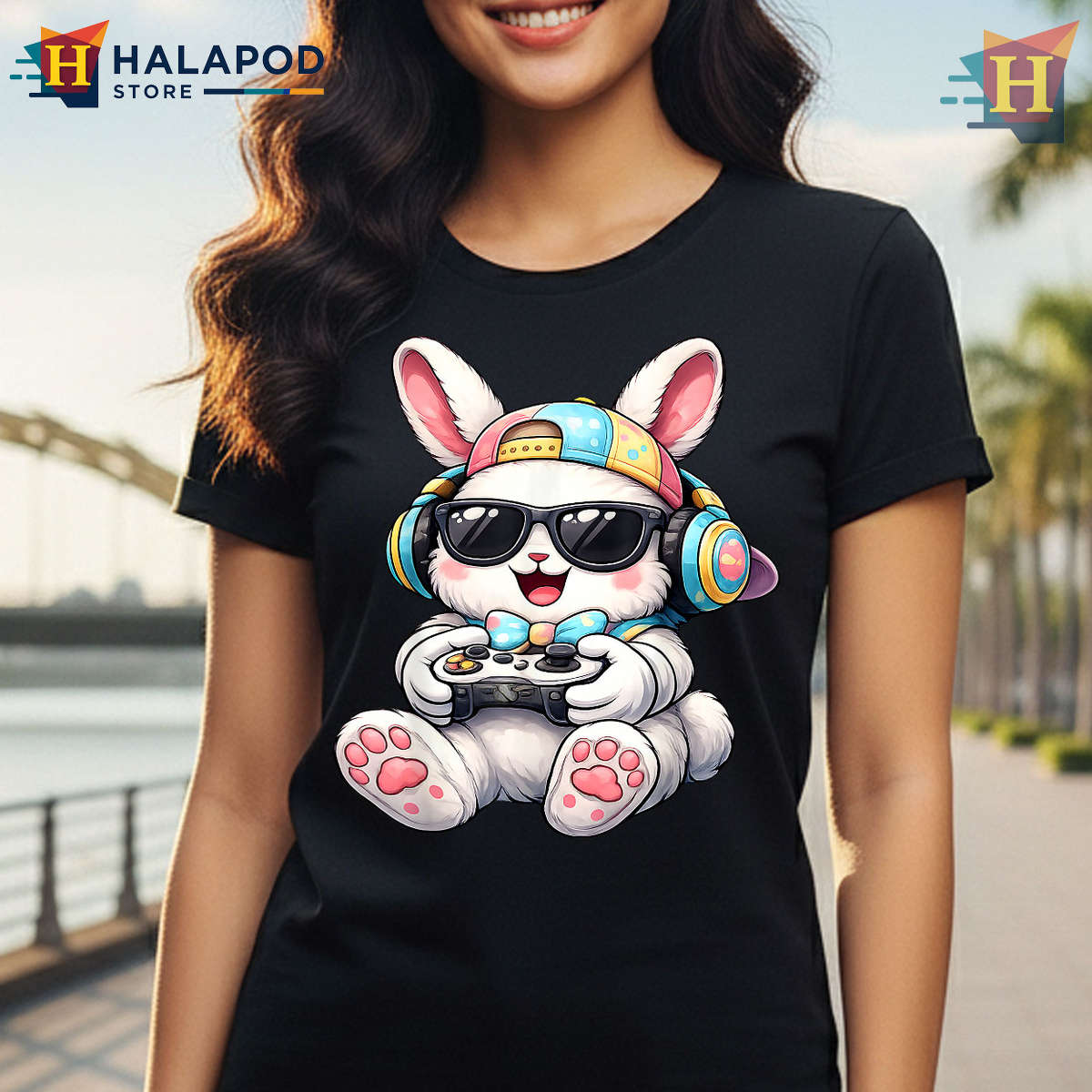 Video Game Bunny Gamer Style Boys Easter Shirt For Kids