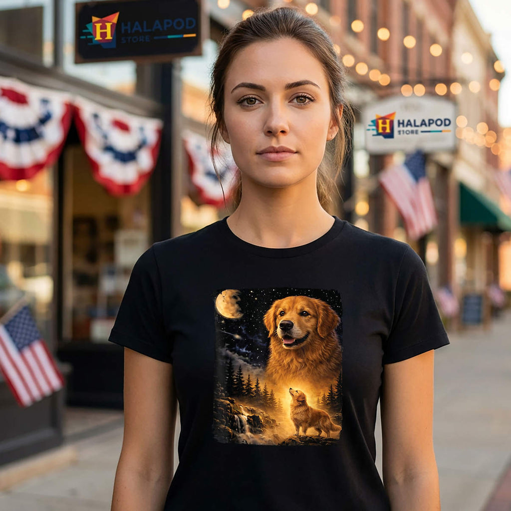 Vintage 90s Golden Retriever Shirt Howling At The Moon Dog Lover Graphic