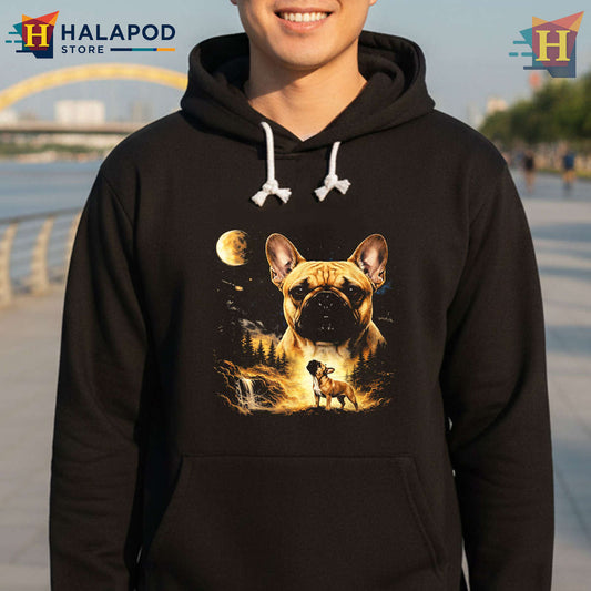 Vintage Dog Art French Bulldog Howling Moon Shirt Retro 90s Style Graphic