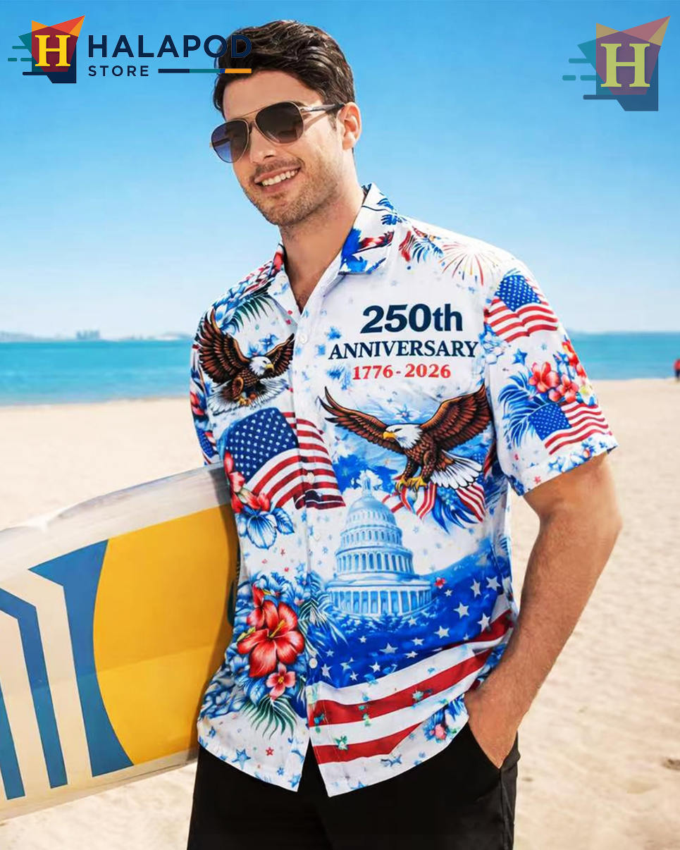 Vintage Print America 250th Hawaiian Shirt 2026 Patriotic Independence Gear