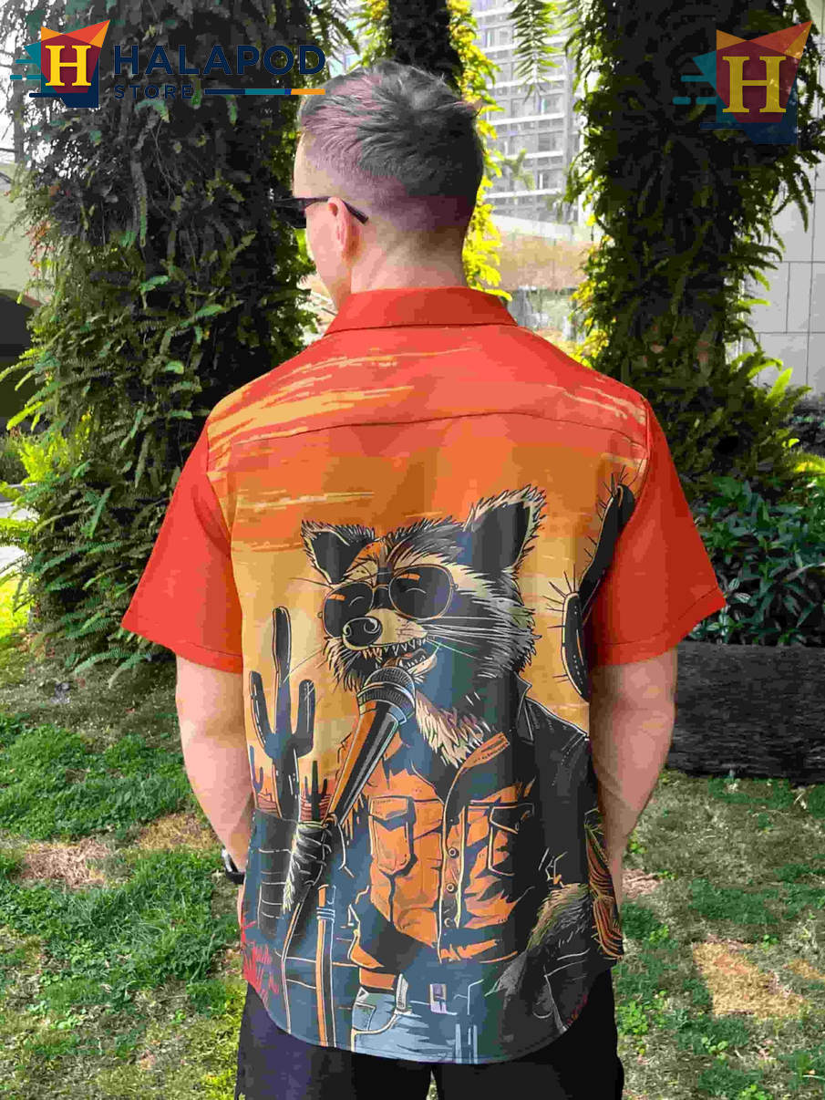 Vintage Raccoon Hawaiian Shirt Funny Graphic Tropical Casual Beach Mens Shirt