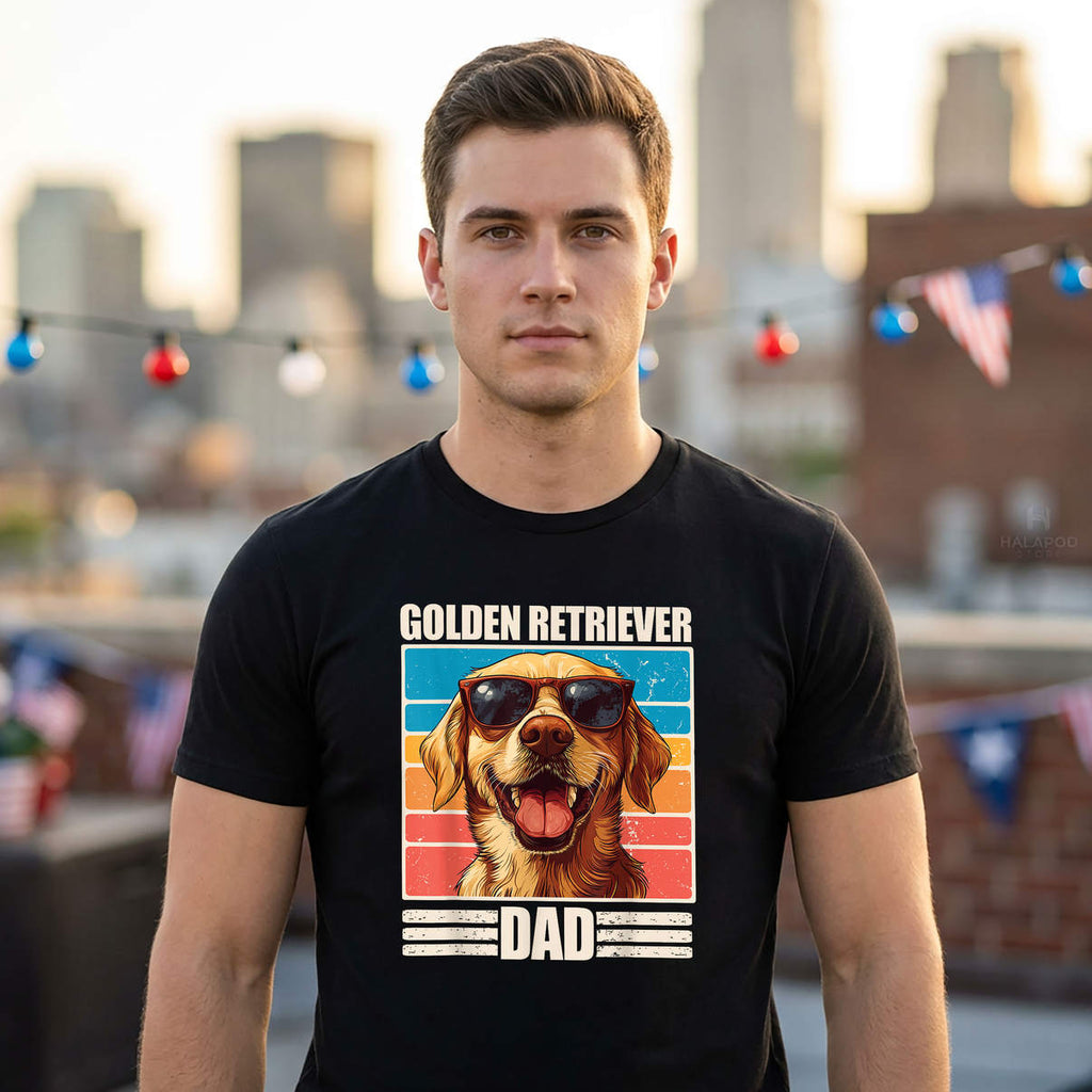Vintage Retro Golden Retriever Shirt Dad Funny Dog Lover Casual Graphic Mens