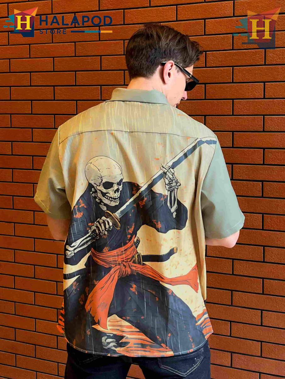 Vintage Skull Hawaiian Shirt Funny Graphic Tropical Casual Beach Mens Shirt
