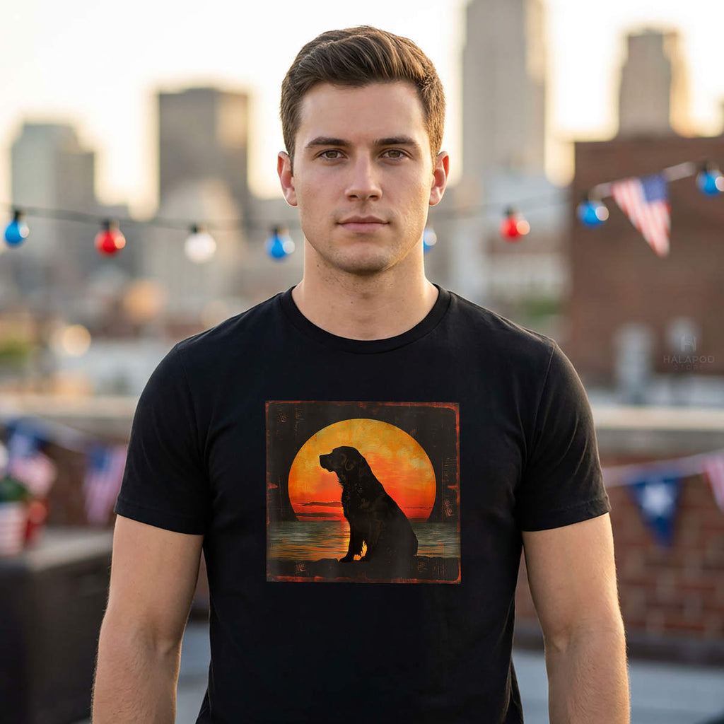 Vintage Sunset Labrador Retriever Dog Shirt Funny Graphic Novelty Casual Mens