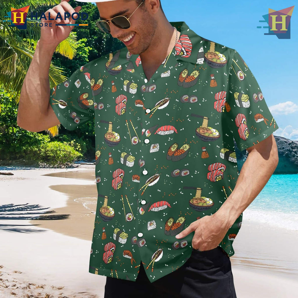 Vintage Sushi Ramen Hawaiian Shirt Funny Tropical Summer Beach Party Fan Apparel