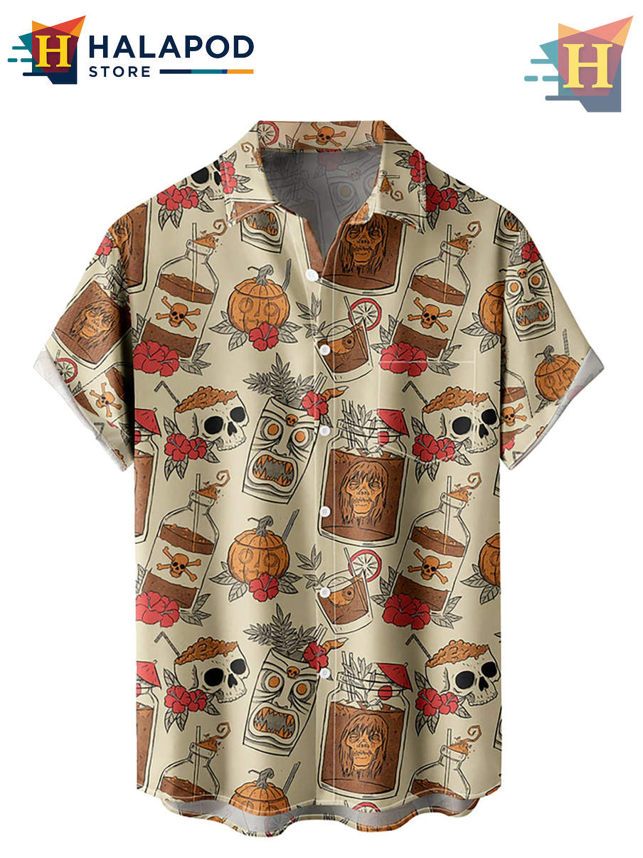 Warm Yellow Skeleton Hawaiian Shirt 2026 Tropical Holiday Casual Beach Apparel