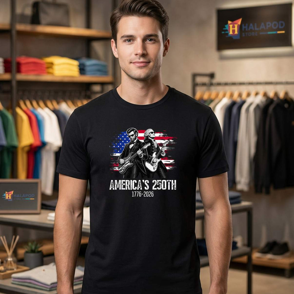 Washington Lincoln Guitar Shirt 4th Of July 250th Graphic Apparel Men