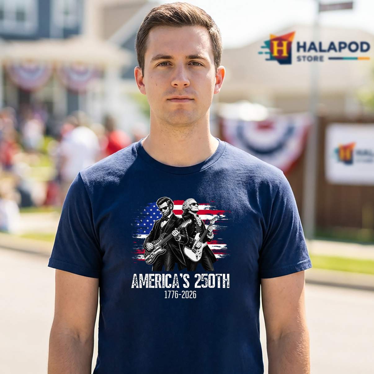 Washington Lincoln Guitar Tee Shirt 4th Of July 250th Graphic Apparel Men